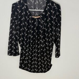 Liz Claiborne Black and White Leaf Print Blouse